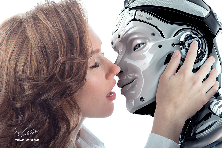 Highly detailed 3d model of robot kissing real girl. Blender 2.74